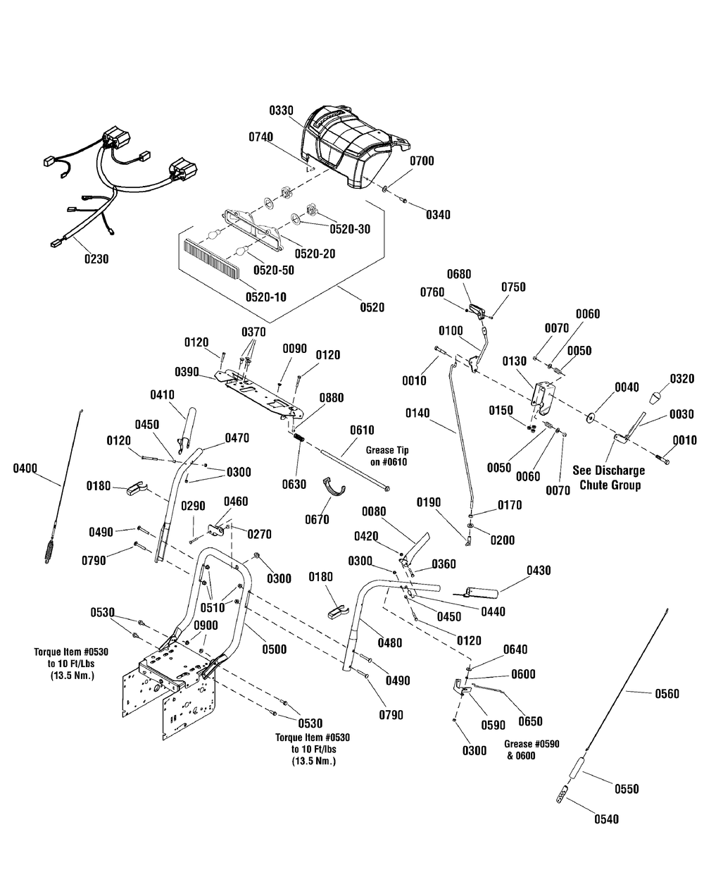 Handles And Controls Group Diagram and Parts List for 1696228-00-CM691150E  Briggs and Stratton Snow Blower